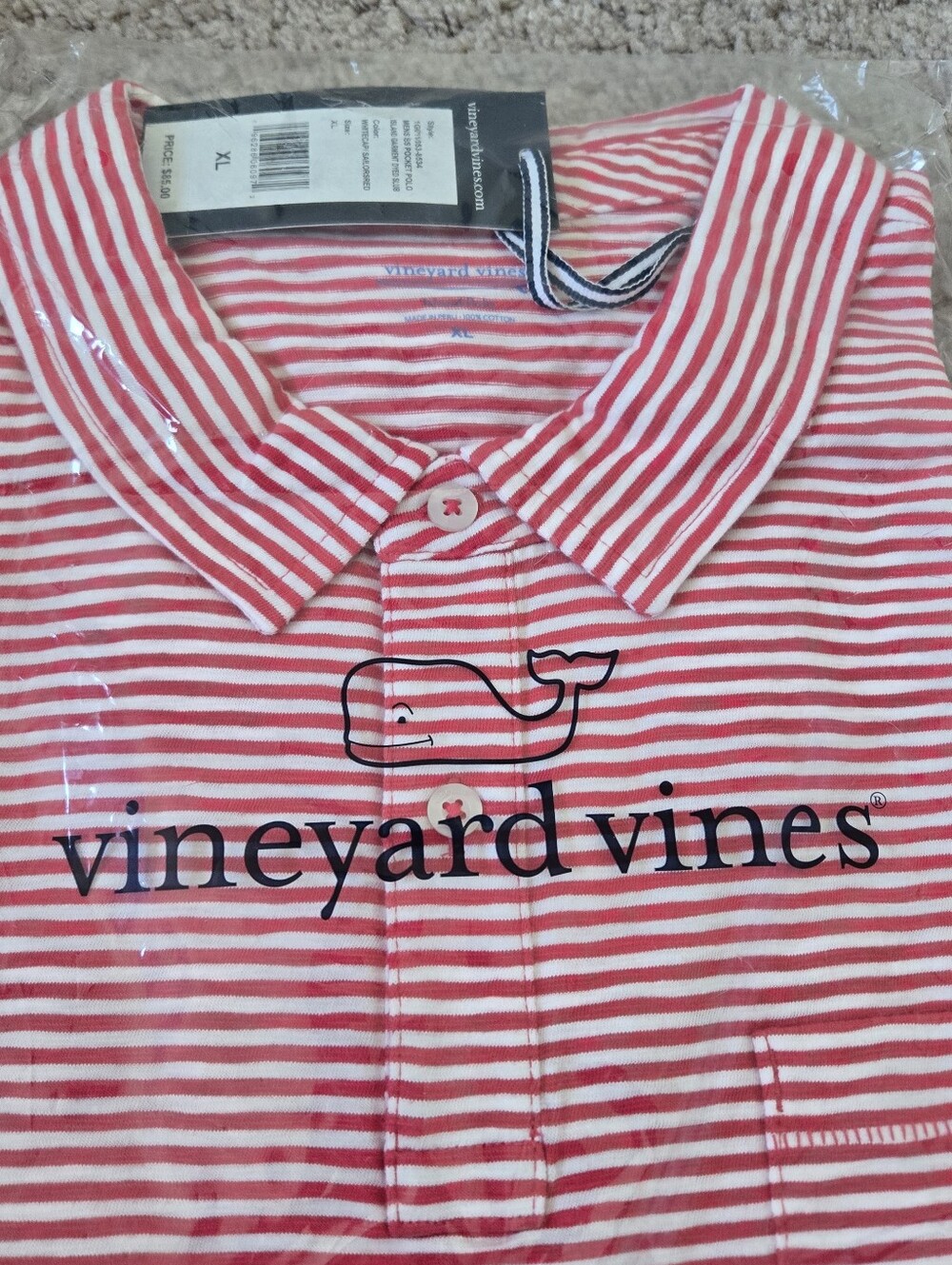 NWT VINEYARD VINES Mens ISLAND Dyed Slub Cotton Pocket Polo Tee XL Red White - Picture 5 of 11